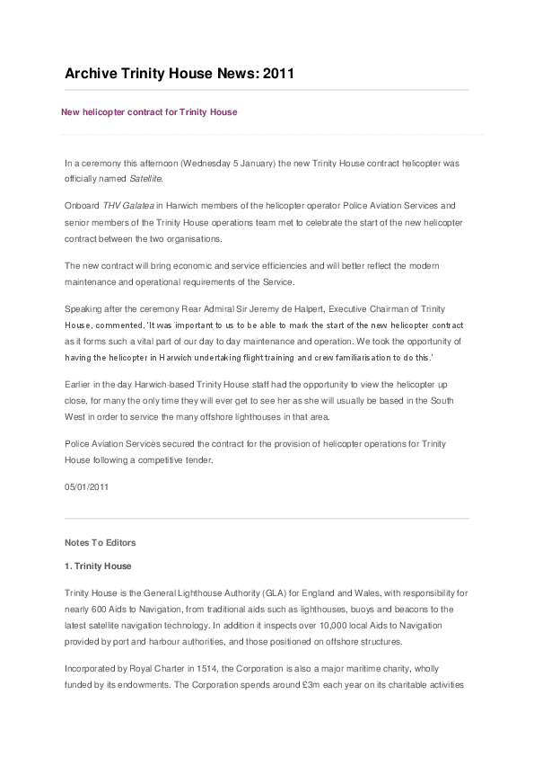 Archive Trinity House News 2011