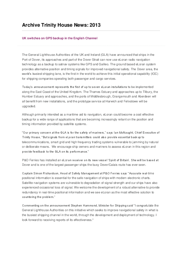 Archive Trinity House News 2013
