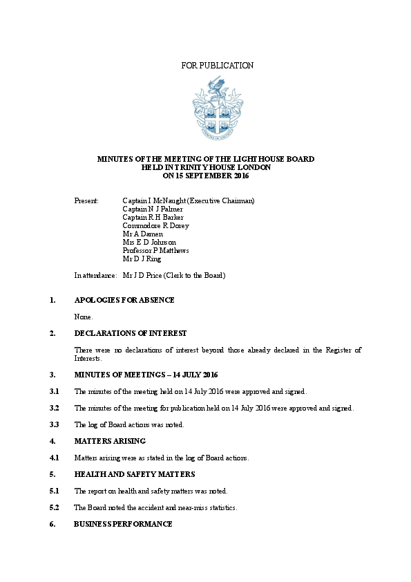 MINUTES OF LIGHTHOUSE BOARD MEETING - 15 SEPTEMBER 2016 - FOR PUBLICATION.pdf