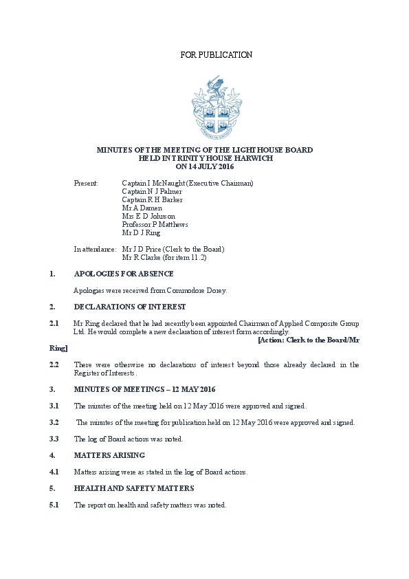 MINUTES OF LIGHTHOUSE BOARD MEETING - 14 JULY 2016 - FOR PUBLICATION.pdf