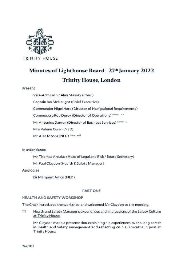 Minutes of the Lighthouse Board 27 January 2022