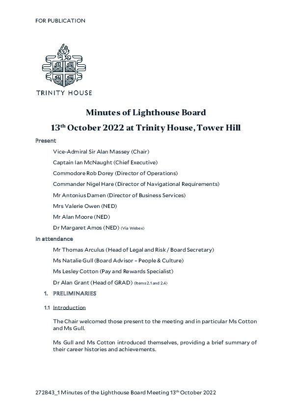 Minutes of Lighthouse Board 13 October 2022