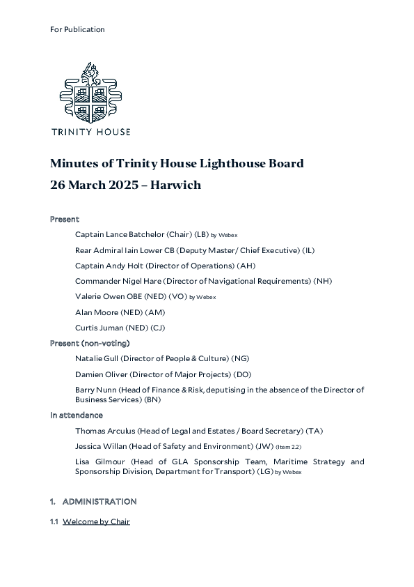 Minutes of Lighthouse Board 26 March 2025