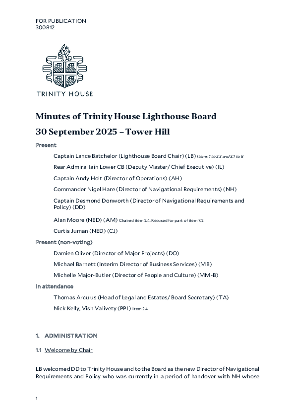 Minutes of Lighthouse Board 30 September 2025