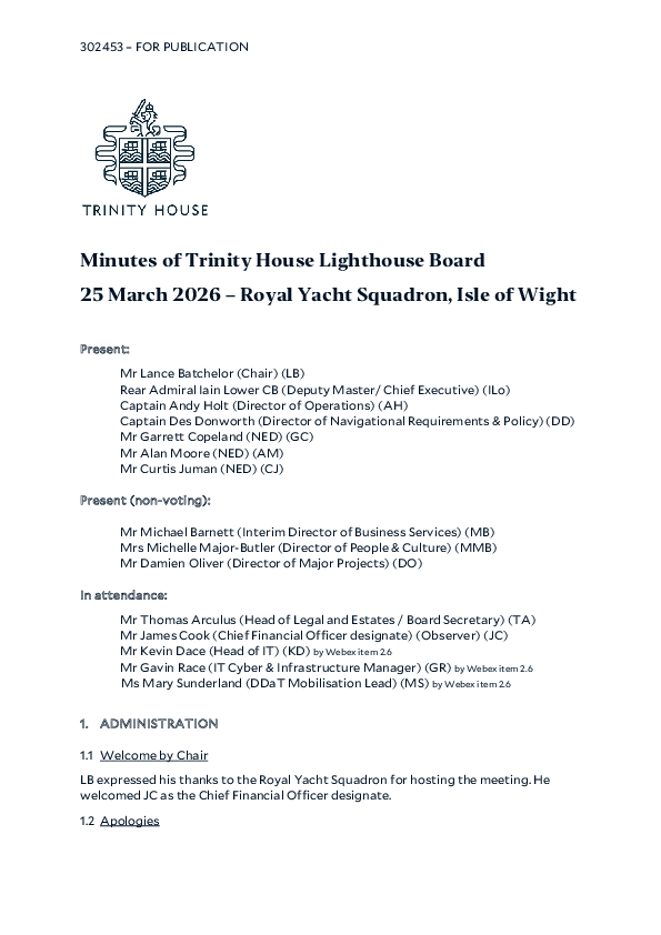 Minutes of Lighthouse Board 25 March 2026